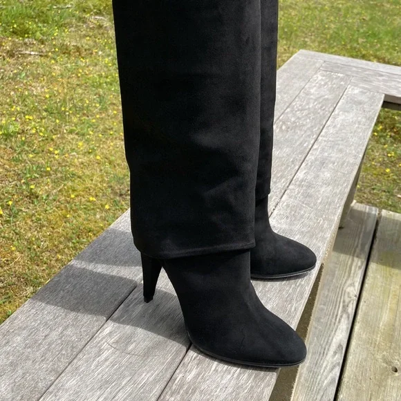 Black Suede OTK Heeled Boots - Picture 1 of 14
